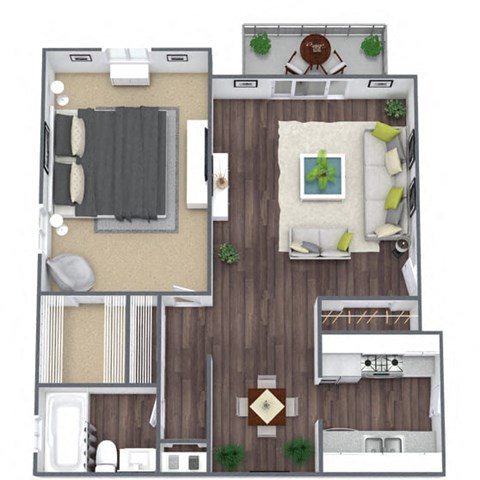 Floor plan for 1 bed, 1 bath, 750 sqft