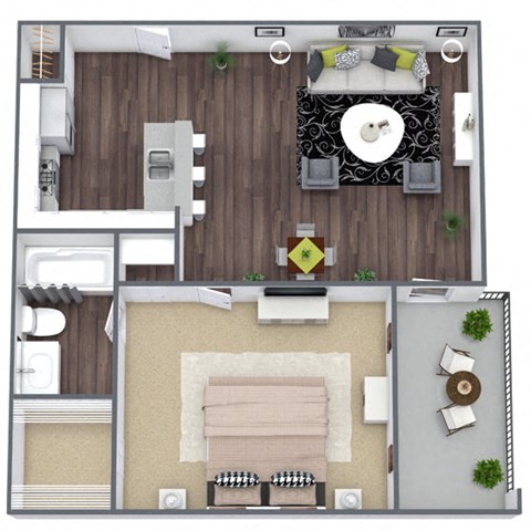 Floor plan for 1 bed, 1 bath, 583 sqft