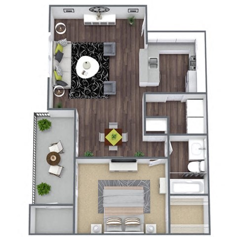 Floor plan for 1 bed, 1 bath, 719 sqft