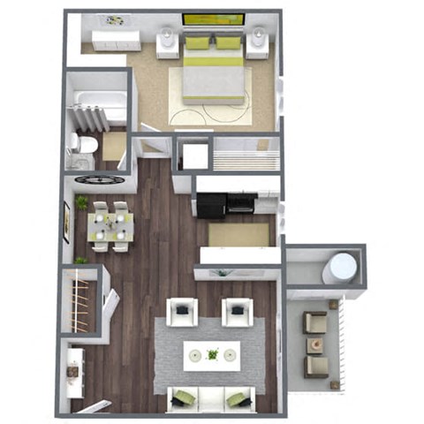 Floor plan for 1 bed, 1 bath, 714 sqft