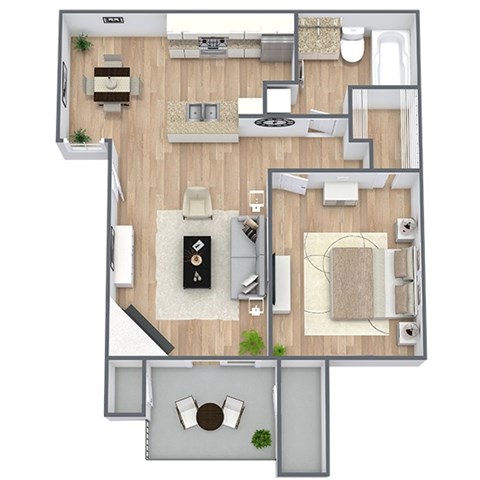Floor plan for 1 bed, 1 bath, 679 sqft