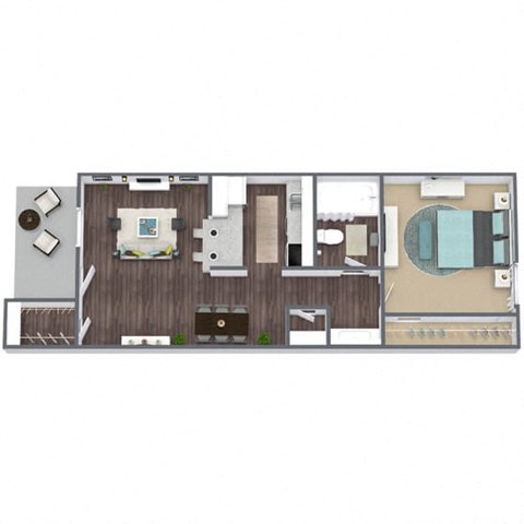 Floor plan for 1 bed, 1 bath, 543 sqft