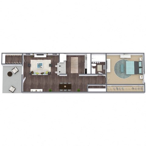 Floor plan for 1 bed, 1 bath, 605 sqft