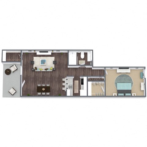 Floor plan for 1 bed, 1 bath, 636 sqft