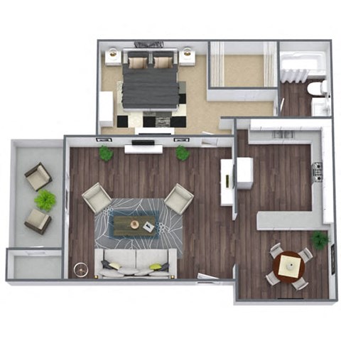 Floor plan for 1 bed, 1 bath, 680 sqft
