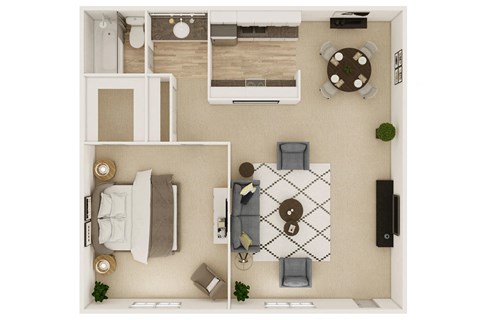 Floor plan for 1 bed, 1 bath, 650 sqft
