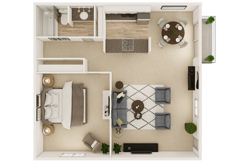 Floor plan for 1 bed, 1 bath, 700 sqft