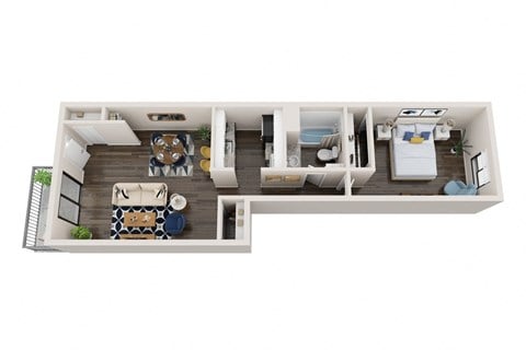 Floor plan for 1 bed, 1 bath, 650 sqft
