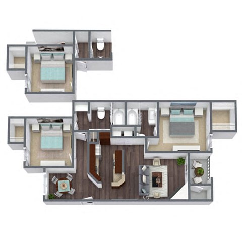 Floor plan for 2 beds, 2 baths, 1079 sqft