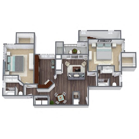 Floor plan for 2 beds, 2 baths, 1234 sqft