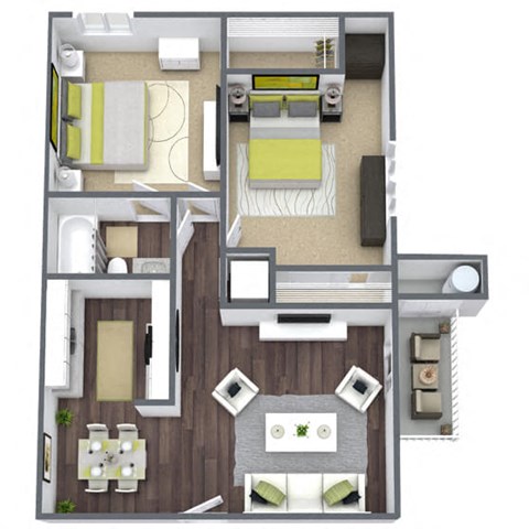 Floor plan for 2 beds, 1 bath, 998 sqft