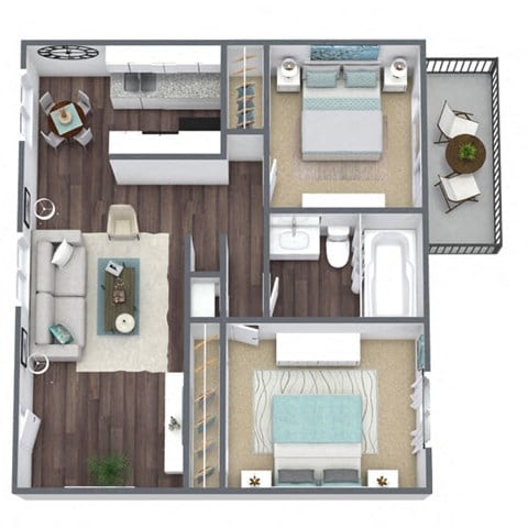 Floor plan for 2 beds, 2 baths, 948 sqft