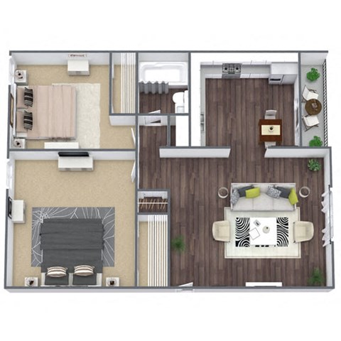 Floor plan for 2 beds, 1 bath, 760 sqft