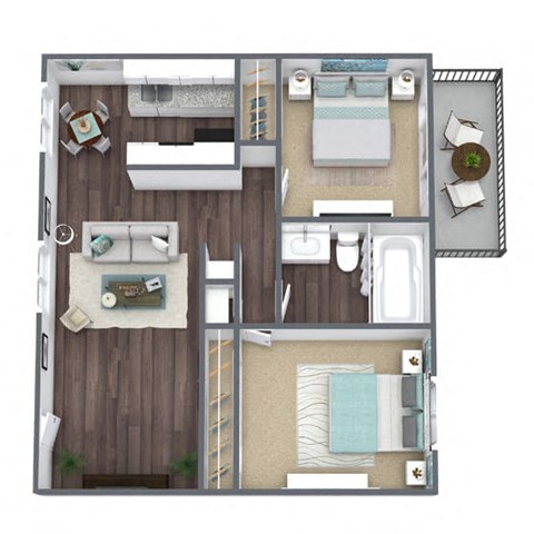 Floor plan for 2 beds, 1 bath, 912 sqft