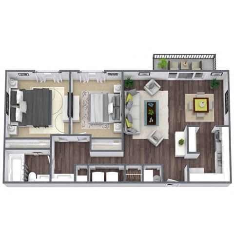 Floor plan for 2 beds, 1 bath, 960 sqft