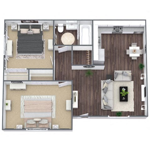 Floor plan for 2 beds, 1 bath, 683 sqft