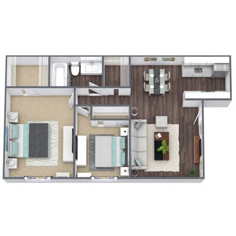 Floor plan for 2 beds, 1 bath, 820 sqft