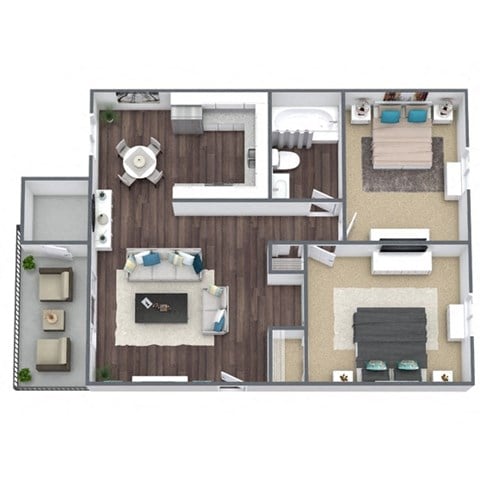 Floor plan for 2 beds, 1 bath, 900 sqft