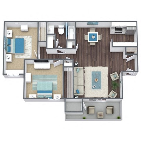 Floor plan for 2 beds, 1 bath, 756 sqft