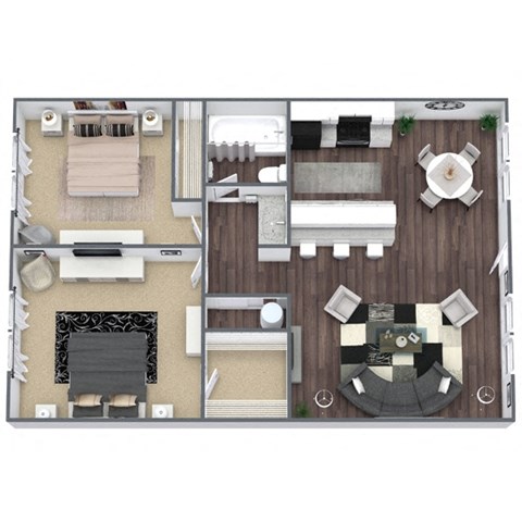 Floor plan for 2 beds, 1 bath, 750 sqft