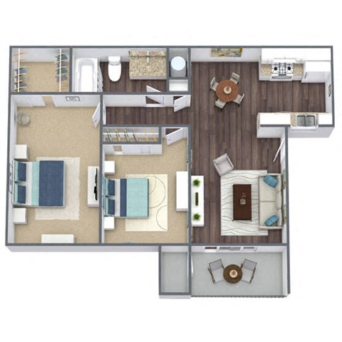 Floor plan for 2 beds, 1 bath, 760 sqft