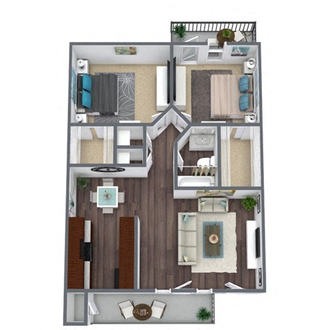 Floor plan for 2 beds, 1 bath, 762 sqft