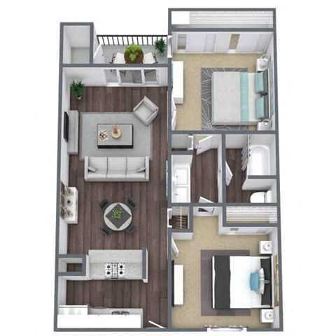 Floor plan for 2 beds, 1 bath, 900 sqft