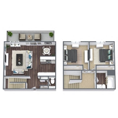 Floor plan for 2 beds, 1.5 baths, 1100 sqft