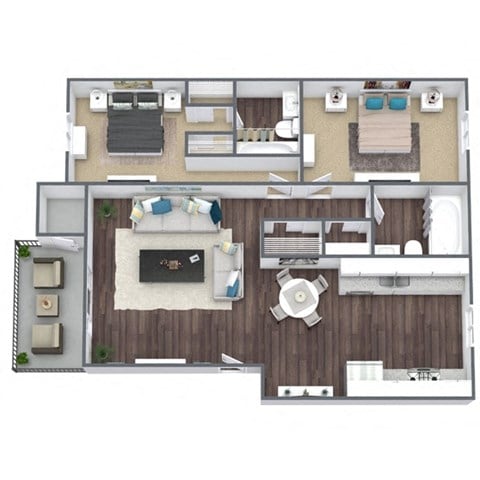 Floor plan for 2 beds, 2 baths, 1177 sqft