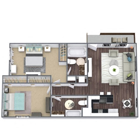 Floor plan for 2 beds, 2 baths, 900 sqft