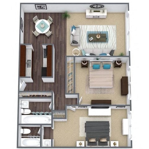 Floor plan for 2 beds, 2 baths, 945 sqft