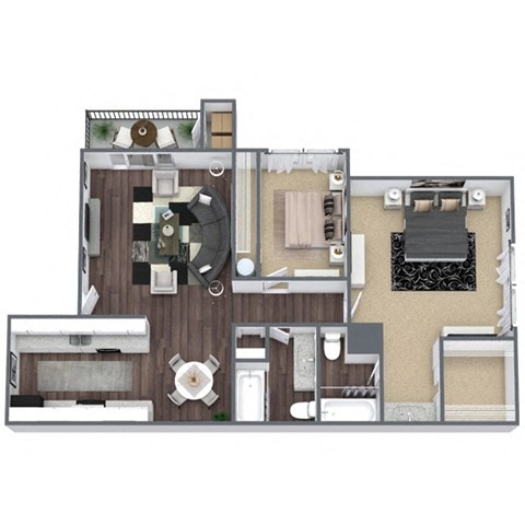 Floor plan for 2 beds, 2 baths, 912 sqft