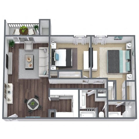 Floor plan for 2 beds, 2 baths, 1010 sqft