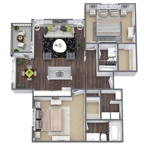 Floor plan for 2 beds, 2 baths, 852 sqft
