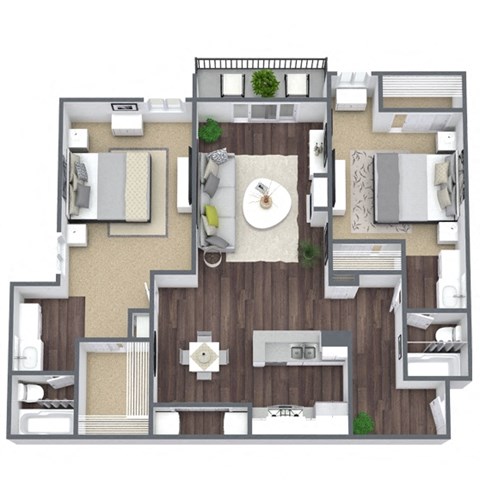 Floor plan for 2 beds, 2 baths, 1182 sqft