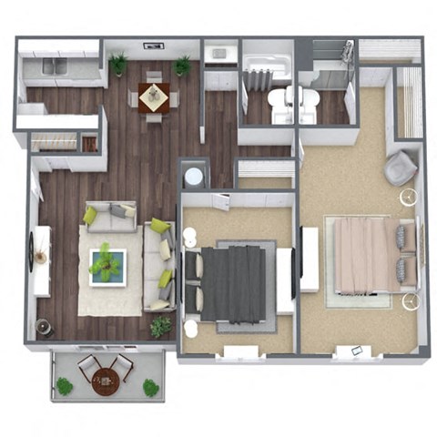 Floor plan for 2 beds, 2 baths, 1073 sqft