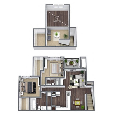 Floor plan for 2 beds, 2 baths, 1215 sqft