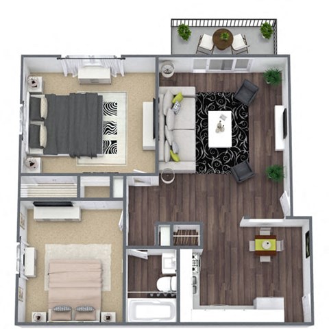 Floor plan for 2 beds, 1 bath, 725 sqft