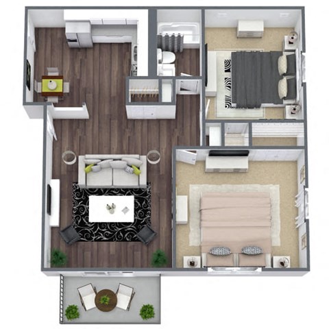 Floor plan for 2 beds, 1 bath, 740 sqft