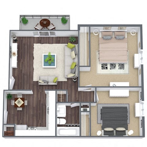 Floor plan for 2 beds, 1 bath, 739 sqft
