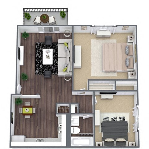Floor plan for 2 beds, 1 bath, 760 sqft