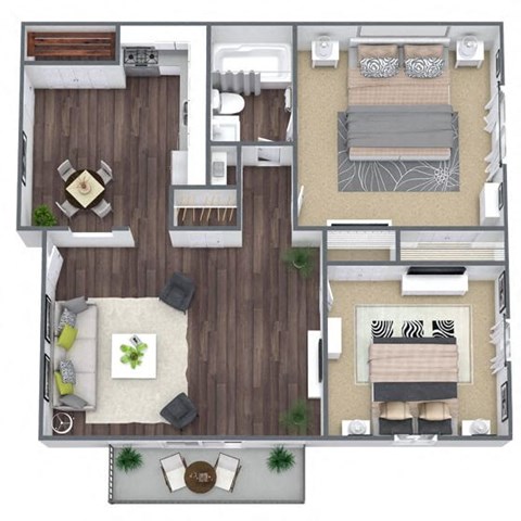 Floor plan for 2 beds, 1 bath, 830 sqft