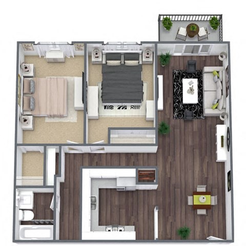 Floor plan for 2 beds, 1 bath, 875 sqft