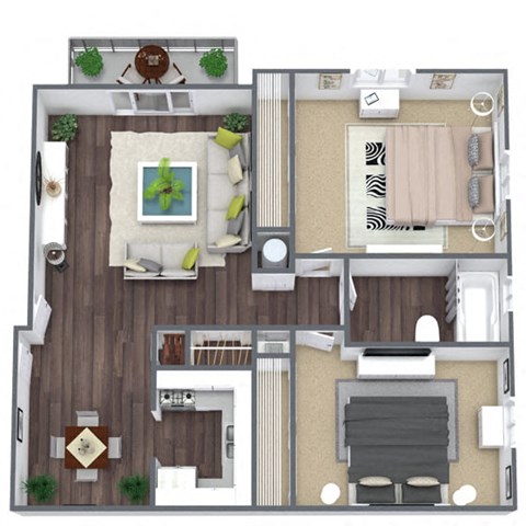 Floor plan for 2 beds, 1 bath, 900 sqft