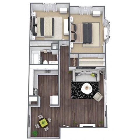 Floor plan for 2 beds, 1 bath, 920 sqft