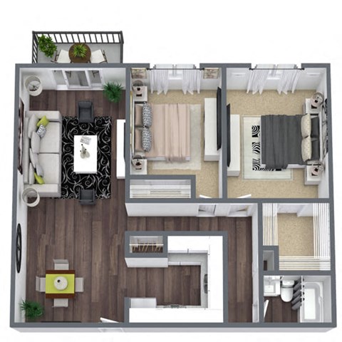 Floor plan for 2 beds, 1 bath, 945 sqft