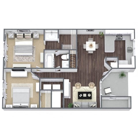 Floor plan for 2 beds, 1 bath, 845 sqft