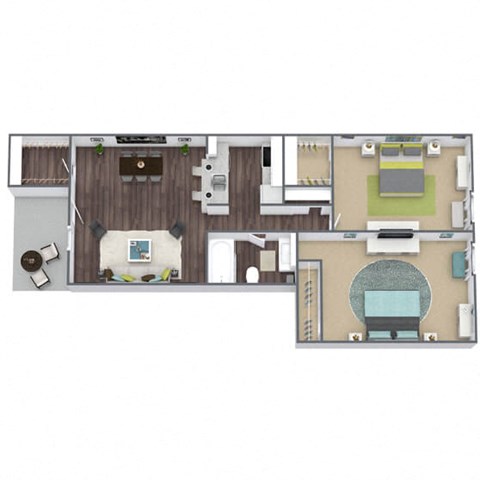 Floor plan for 2 beds, 1 bath, 789 sqft