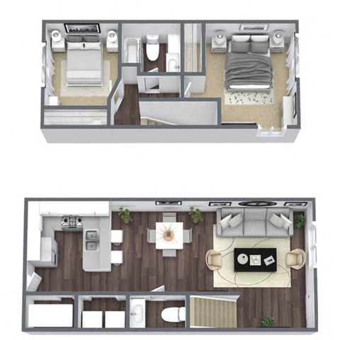 Floor plan for 2 beds, 1.5 baths, 896 sqft