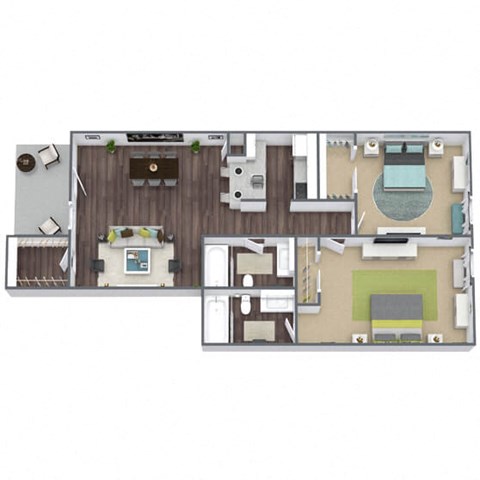 Floor plan for 2 beds, 2 baths, 849 sqft